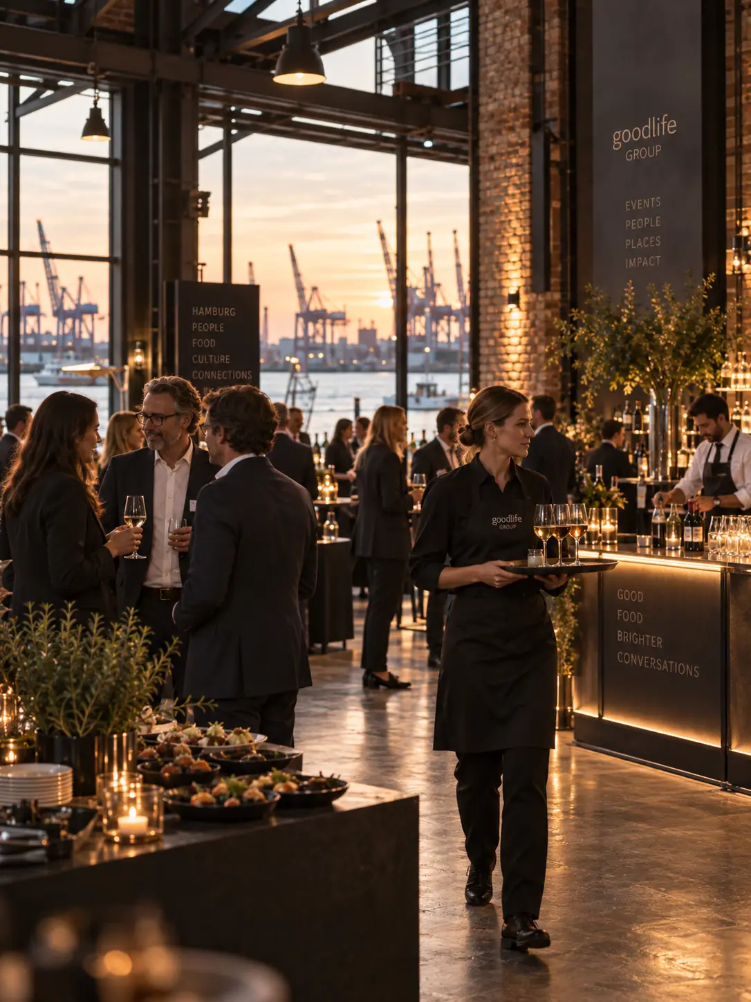 Event Catering in Hamburg mit Service, Bar und Gästen bei einer Business Veranstaltung