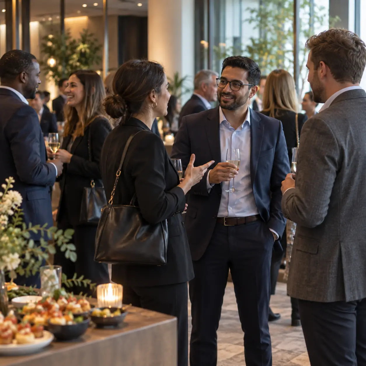 Corporate Event in Hamburg mit Gästen beim Networking und persönlichen Gesprächen