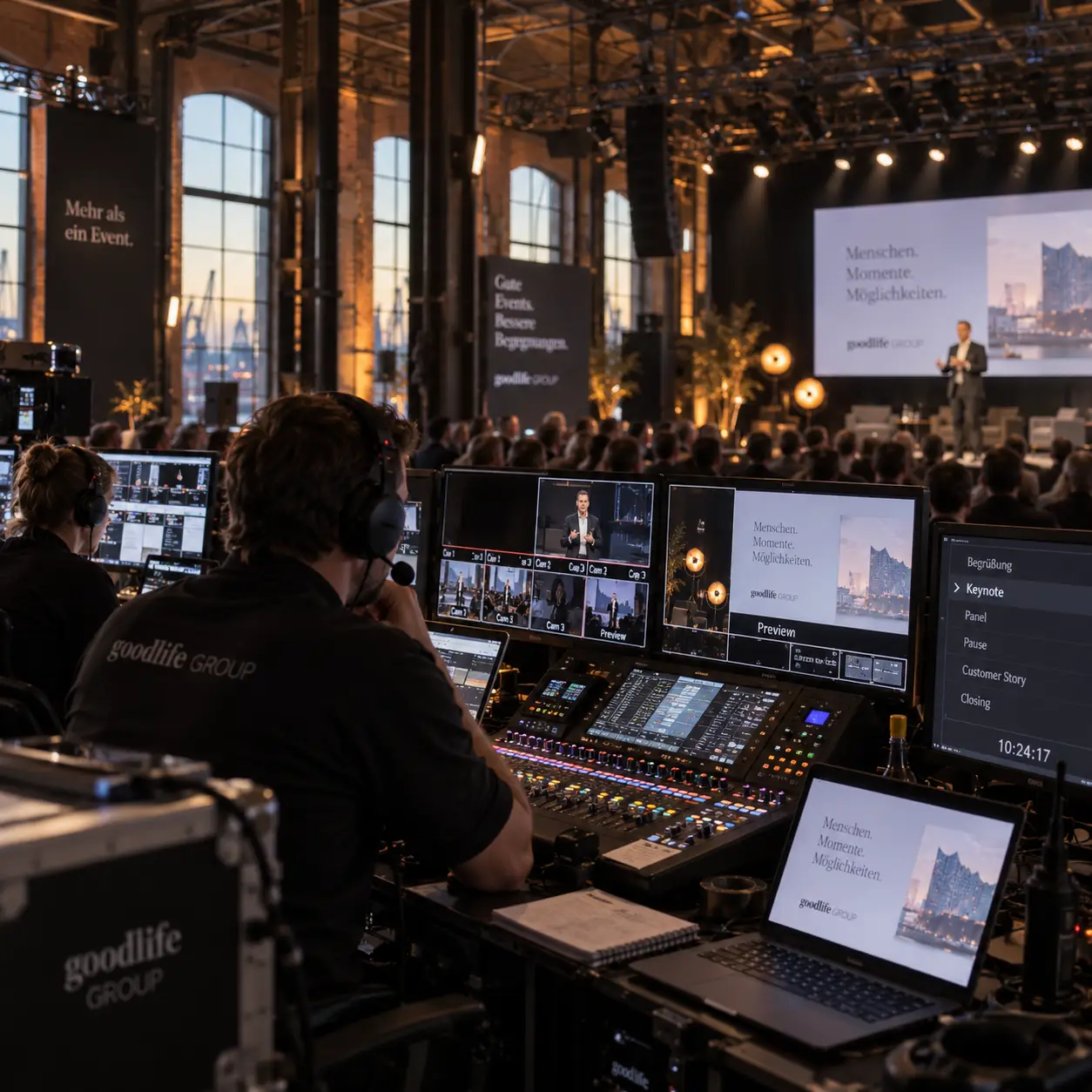Technische Regie mit Bild und Tonsteuerung während eines Business Events